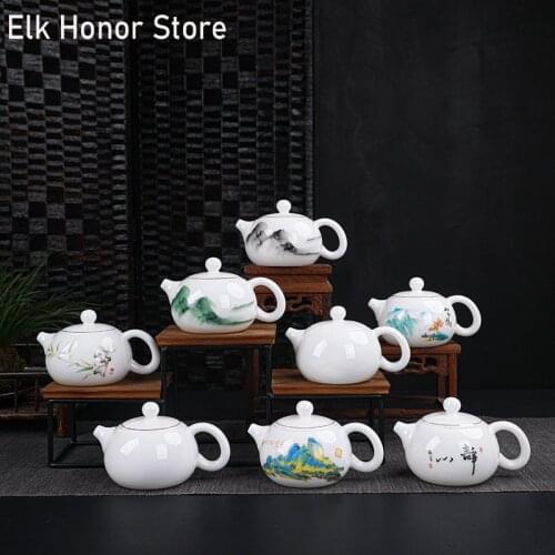 175ml Mutton Fat Jade Porcelain Teapot White Jade Porcelain Handmade Xishi Pot Landscape Art Master Pot Kung Fu Tea Teaware Gift