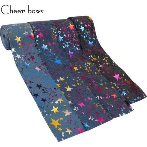 2Y/lot3'' 75mm Denim Ribbon Stars Printed Fabric Holiday Decorations Materials For Tissue Kids Bedding Gifts Packing Warrping