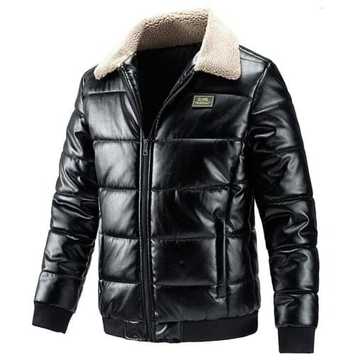 2021 Winter Mens Leather Overcoat Cotton Lined Thick Thermal Jacket Parkas Warm Windbreaker Big Size M-5XL
