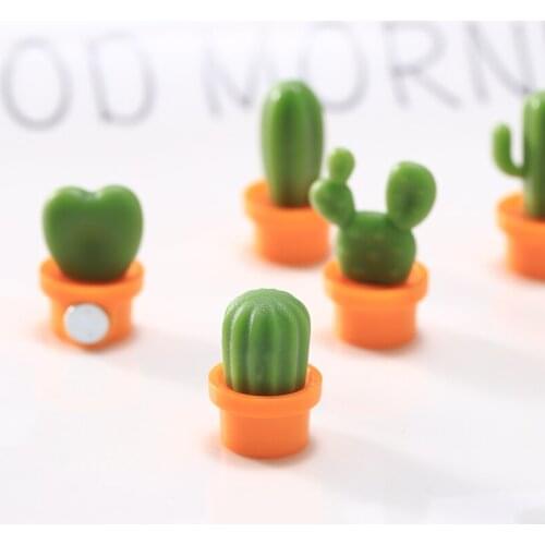 6pcs Fridge Magnets Cute Mini Succulent Plant Vase Set Magnet Button Cactus Refrigerator Message Sticker Home Decor