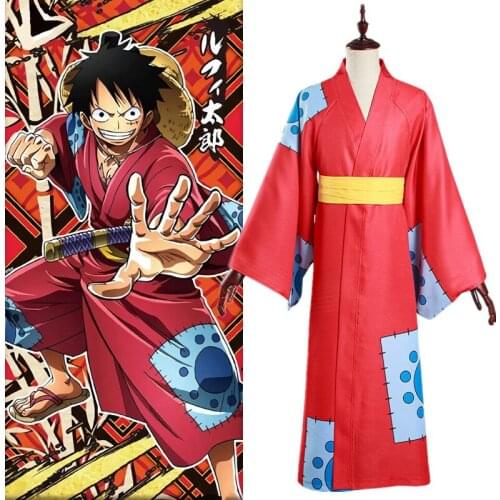 ONE PIECE Monkey D. Luffy Cosplay Adult Unisex Costumes Set Kimono Suit Halloween Prop