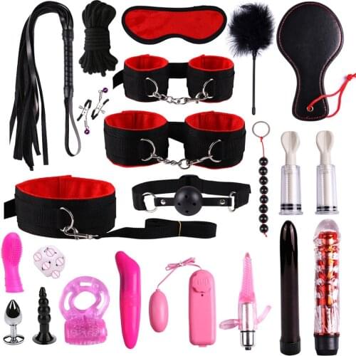 Exotic Sex Products For Adults Games Leather Bondage BDSM Kits Handcuffs Sex Toys Whip Gag Tail Plug Women Accessories