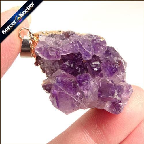 Natural Irregular Purple Raw Amethysts Quartz Crystal Cluster Pendant Necklace With 24K Gold Filled Edge Fit Jewelry Making A902
