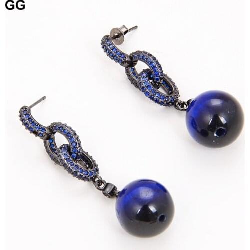 GG Jewelry Round Blue Tiger Eye Colbalt Cz Pave Ring Earrings