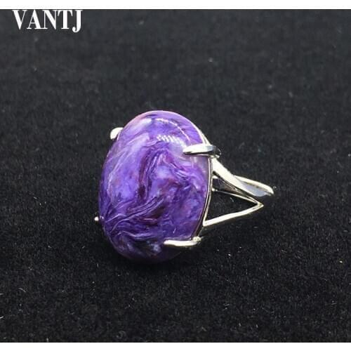 VANTJ Big Stone Natural Charoite Ring 925 Sterling Silver oval15*20mm Fine Jewel Women and Lady Wedding Engagment Party Gift Box