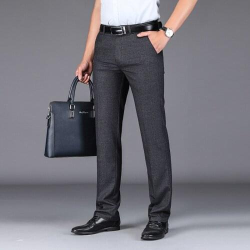 Suit Pants Smart Casual Full Length Lightweight Plus Size Loose High Waist Summer Male Trousers Straight Solid Color