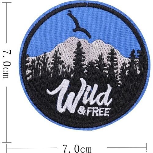 20pcs/lot Round Embroidery Patch Letter Wild Free bird Forest Mountain Clothing Decoration Diy Iron Heat Transfer Applique