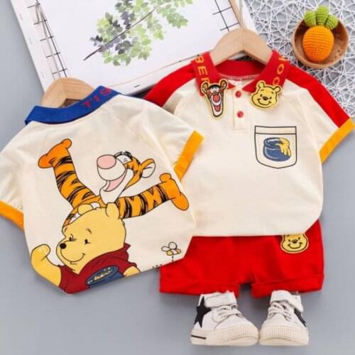 2021 Boys' Summer 2 Sets Baby Cartoon Short Sleeve Shorts Fashion Childrens Cartoon Summer Half Sleeve Childrens Fashion