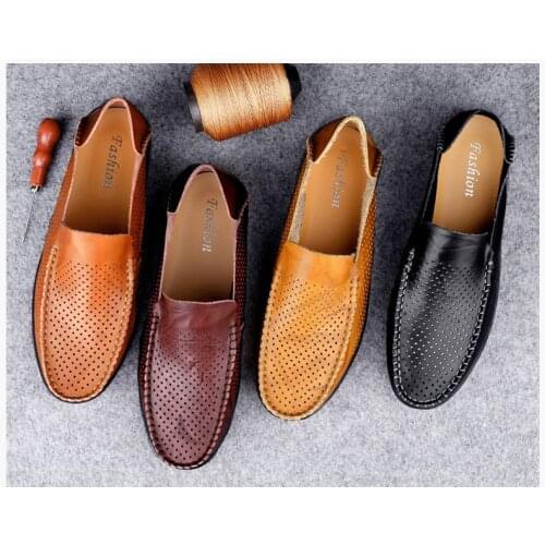 Fashion Driving Shoes Men Shoes Casual Breathable Soft Mens Loafers Light Genuine Leather Shoes Flats