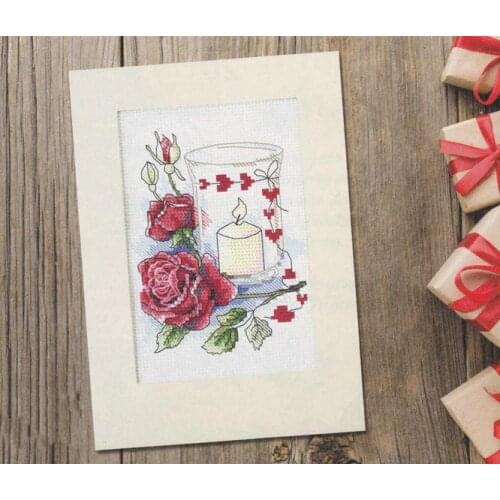 Christmas rose and candle 2-19-22 Cross Stitch Set Cross-stitch Kit Embroidery Needlework Craft Packages Cotton Fabric Floss