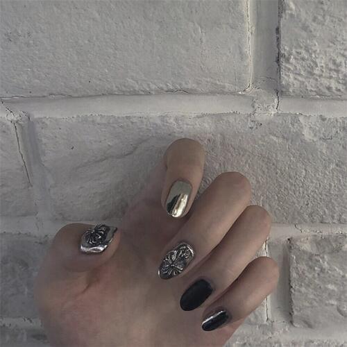 American punk style Black and smoky gray hit pure color false nails Bride full nail tips fake nails