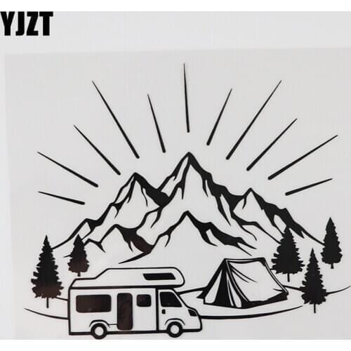 YJZT 15.9CMX13.3CM Camping Tent Travel Mountains Decal Vinyl Car Sticker Black/Silver 8A-1011