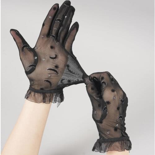 New 1 Pair Summer Women Thin Short Tulle Gloves Stretchy Lace Spots Sheers Flexible Accessories Full Finger Silk Short Gloves