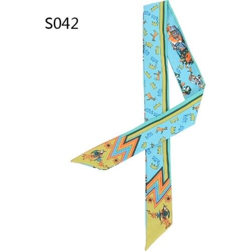 New Animal Pattern Scarf Womens Imitation Silk Scarf Narrow Ribbon Tie Bag Handkerchief Sunscreen Headscarf BS09