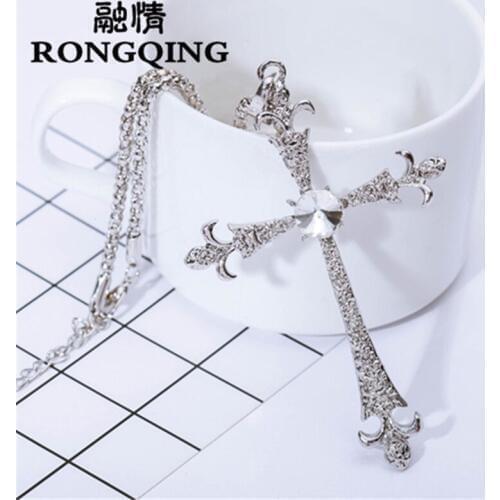 RONGQING 12pcs/lot Silver Color Cross necklaces pendants 2018 new with Luxury Austria Crystal Allergy for Women gift wholesale