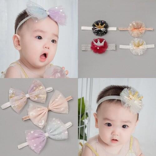 2pcs Crown Bow Baby Infants Headband Handmade Lace Cute Children Elastic Headband Toddlers Kids Girls Hair Accessories