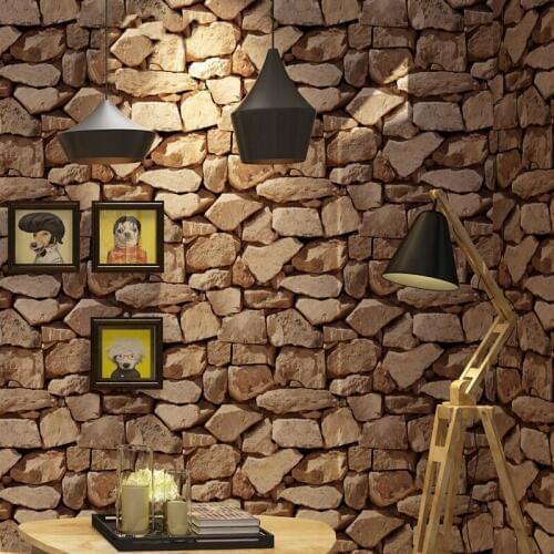 Waterproof Vintage 3D Brick Stone Effect Wallpaper Roll Restaurant Bedroom Living Room Stone Vinyl PVC Wall Papers Home Decor 3D