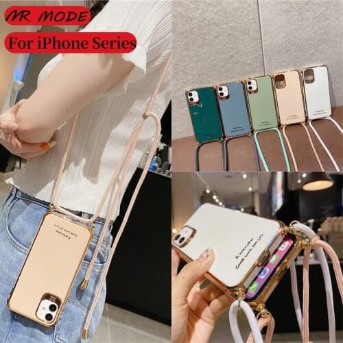Luxury Plating Soft TPU Cover Strap Cord Chain Phone Case For iPhone XR XS MAX 11 11 Pro MAX X 8 7 Plus Necklace Lanyard Cover