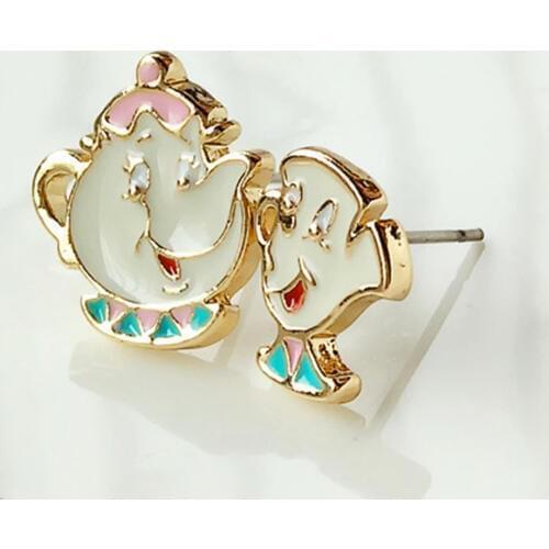 Alloy Enamel Lovely Cartoon Beauty And The Beast Earrings Cosplay Jewelry Famous Movie Cups Stud Earring Kids Ear Studs