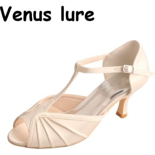 23 Colors Customized Heel T-strap Wedding Shoes for Bride Ivory Elegant 6.5CM