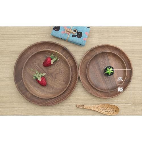 1PC Black Walnut Wood Plate Western Round Wooden Pizza Snacks Dessert Wooden Tray Popular Wood Eco-friendly Dishes MF 021