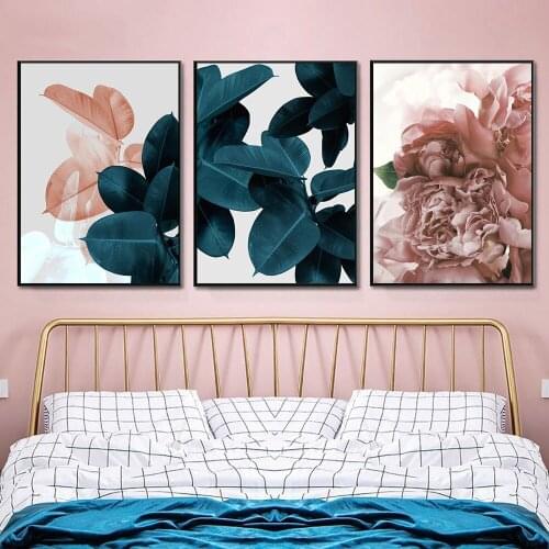 Tropical Leaf Print Nordic Blush Pink Peony Canvas Posters Tropical Leaves Painting Wall Pictures For Living Room Wall Decor