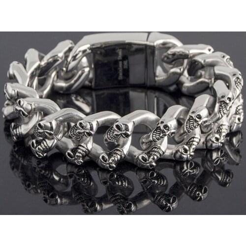 TrustyLan Male Jewelry Hiphop Rock Skull Bracelet Men Stainless Steel Mens Bracelets Skeleton Chain Jewellery Gifts For Him