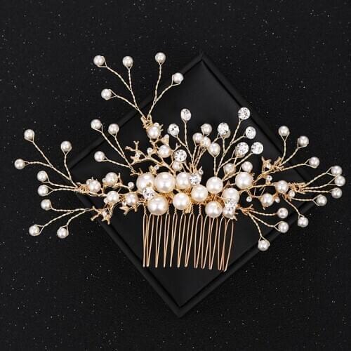 Vintage Gold Rhinestone Pearl Wedding Hair Combs Hair Accessories for Bridal Hair Jewelry Headpiece Women Head Jewelry Comb