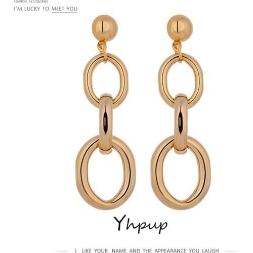 Yhpup Simple Metal Round Hollow Dangle Earrings 2021 Gold Color Earrings сережки 2021 новинка Party Jewelry Accessories Bijoux