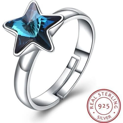 LEKANI Fine Jewelry Genuine Star Crystals Open Rings Adjustable Real S925 Silver Finger Accessories For Women