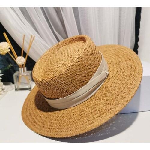 2021 New Handmade Natural Straw Hats for Women Men Summer Beach Panama Cap Concave Flat Protetion Visor Sun Cap Chapeau Femme
