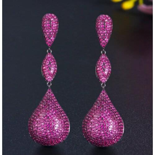 Zlxgirl jewelry Water Drop Balls Long Dangle Earrings for Women Wedding color Micro CZ Zircon Dubai Indian bridal earrings gifts