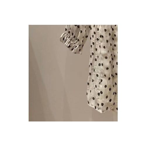 2021 Spring and Summer New French Sweet Fungus Collar Waist Polka Dot Print Pleated Female Dress