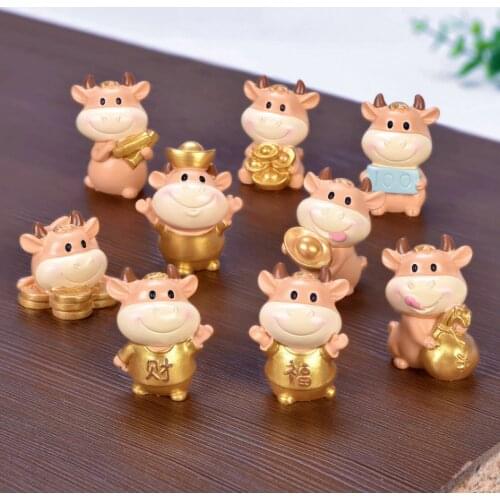 Gold Cute Lucky Calf Miniatures Table Resin Micro Landscape Home Miniature Fairy Garden Decoration Accessories