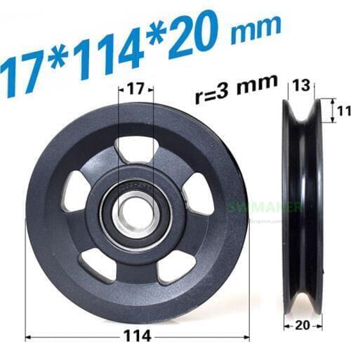 1pcs 10*114*20mm 17*114*20mm 6203 bearing PU-coated pulley, wire rope guide wheel/crane, large flying bird motion equipment roll