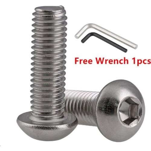 200pcs ISO7380 Button socket head cap screw M4x5/6/8/10/12/14/16/18/20/25/30mm Round Mushroom Screws bolts free wrench 1pcs