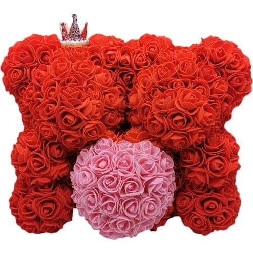 25cm Bear Of Roses Teddi Bear Rose Flower Artificial Flowers Rose New Year Gifts Wedding Decor For Valentines Gift Christmas
