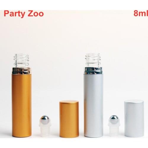 300 X Silver/Gold Mini 8ml Travel Portable Empty Refillable UV Glass Inner Container Roll on Bottle for Essential Oil Perfume