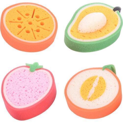 4Pcs/Set Cartoon Fruit Children Bath Cleaning Sponge Dishwashing Sponge Pad