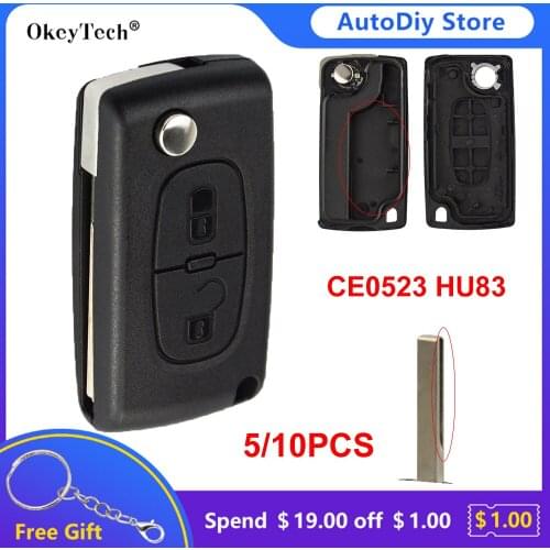 5/10pcs OkeyTech 2 Buttons Flip Remote Car Key Shell Cover Fob For Peugeot 206 407 307 For Citroen C3 C4 berlingo CE0523 HU83