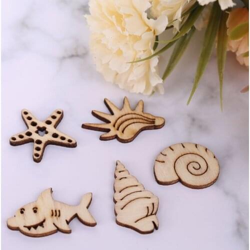 50pcs Cut Wood Embellishment Wooden Sea Shell Marine life Shape Craft Wedding Decor E56C