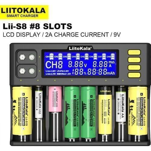 Liitokala Lii-S8 Lii-S6 Lii-S4 Lii-S2 Lii-S1 Smart Charger for 1.2V NiMH 3.7V Lithium 3.2V LiFePo4 21700 26650 18650 Battery