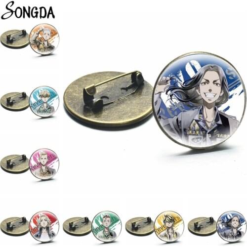 Anime Tokyo Revengers Brooches Round Badge Backpack Clothes Metal Lapel Pin Brooch Glass Dome Kawaii Cosplay Jewelry Accessories