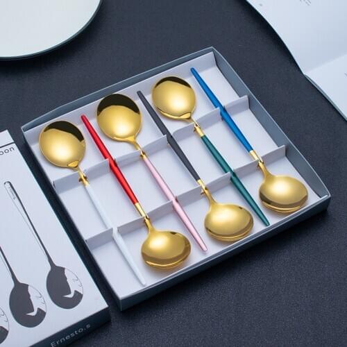 Pure color metal 6 stainless steel spoon set gift gift box company advertising gift tableware gold-plated paint