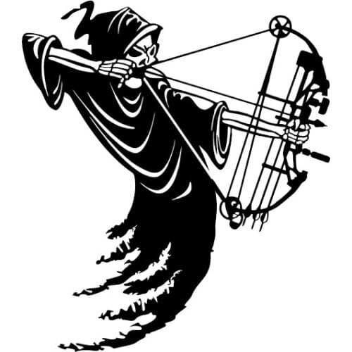 Personality Lifelike Interesting Reaper Bow Arrow Hunter Decor Car Sticker Silhouette Extreme Anti-UV Movement Vinyl Black/White