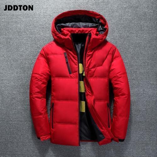 JDDTON Winter Mens Jacket Thermal Thick Coat Snow Red Casual Parka Male Warm Outwear Fashion White Duck Down Men Clothing JE314