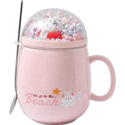 400ML Ceramic Cups Coffee Mug Couple Water Cup Cartoon Animal Micro-landscape Swimming Ring With Lid Spoon