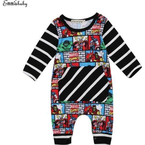 Newborn Baby Boys Long Sleeve O-Neck Covered Button Striped Print Romper Jumpsuit Playsuit Sunsuit Baby Clothes 0-24M