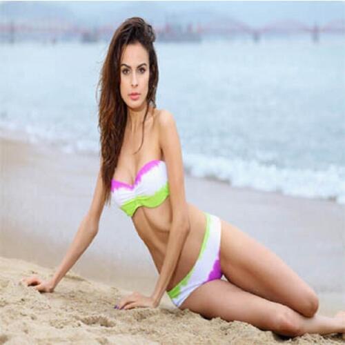 Kophia 2018 Big Sale Sexy Print Color Swimwear Bikini Set Neck and Strapless Women Swimsuit Two Piece Paded Bathing Suits