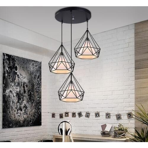 Diamond Shape Metal Pendant Lamp Creative Retro Iron hanging fixture light for Dining room/Living Room/Industry No bulb